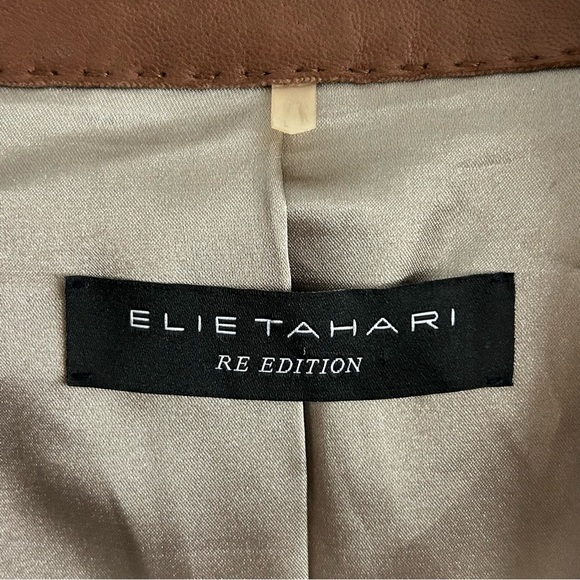 Elie Tahari Re Edition Brown Genuine Leather Blazer Size XL Jacket Soft Buttery - Picture 9 of 10